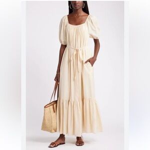 Nordstrom Tiered Blouson Sleeve Cotton & Silk Maxi Dress